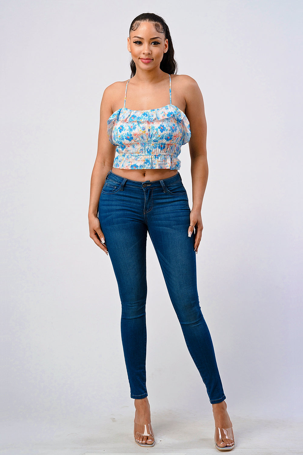 #T4267 Floral Backless Top