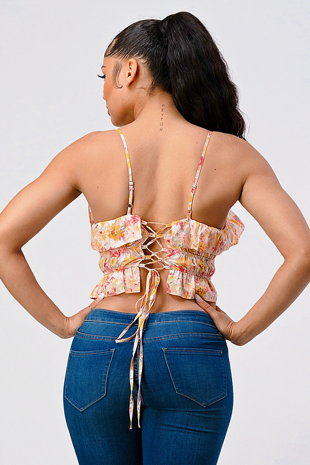 #T4267 Floral Backless Top