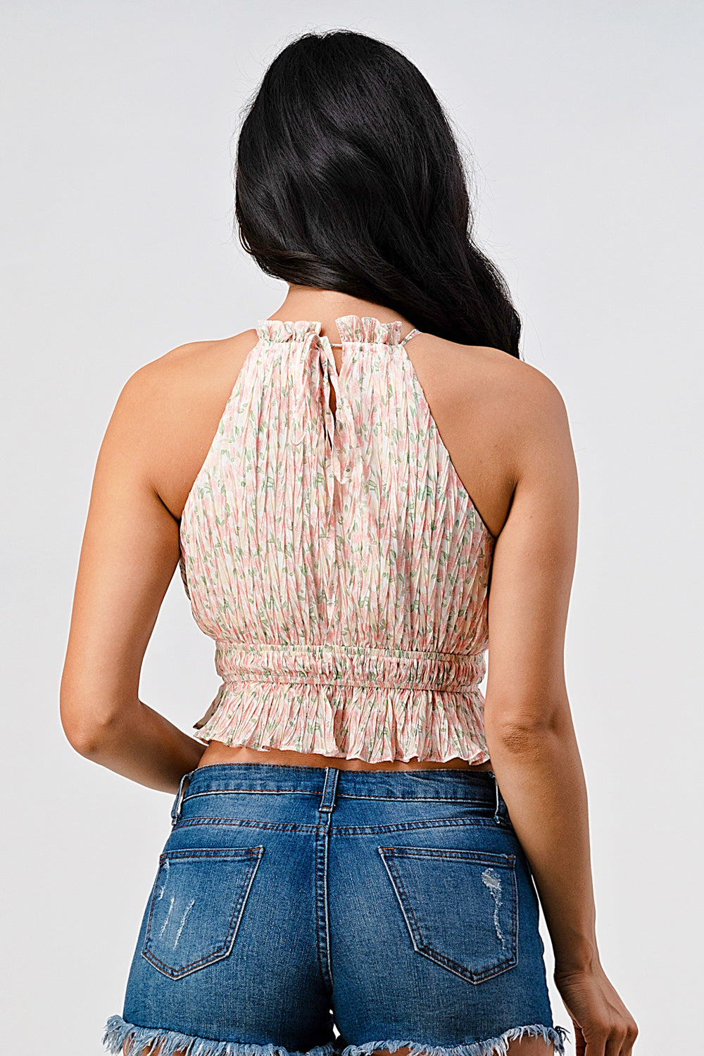 #T4278 Ditsy Ruffle Crop Top