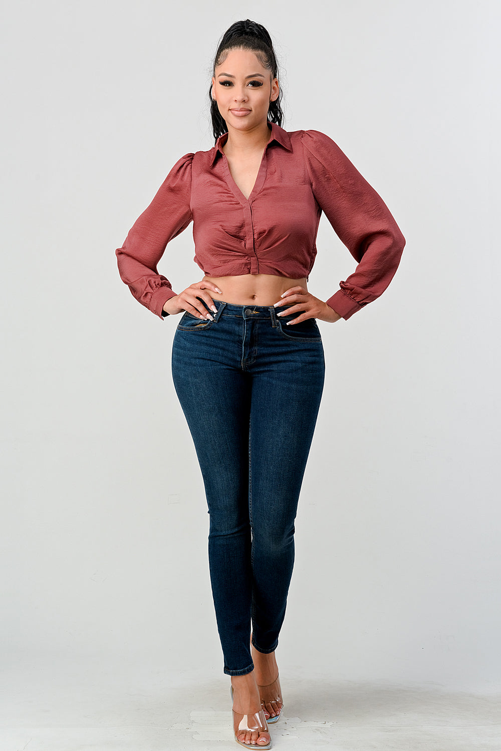 #T4450 Long sleeve pleat detailed blouse