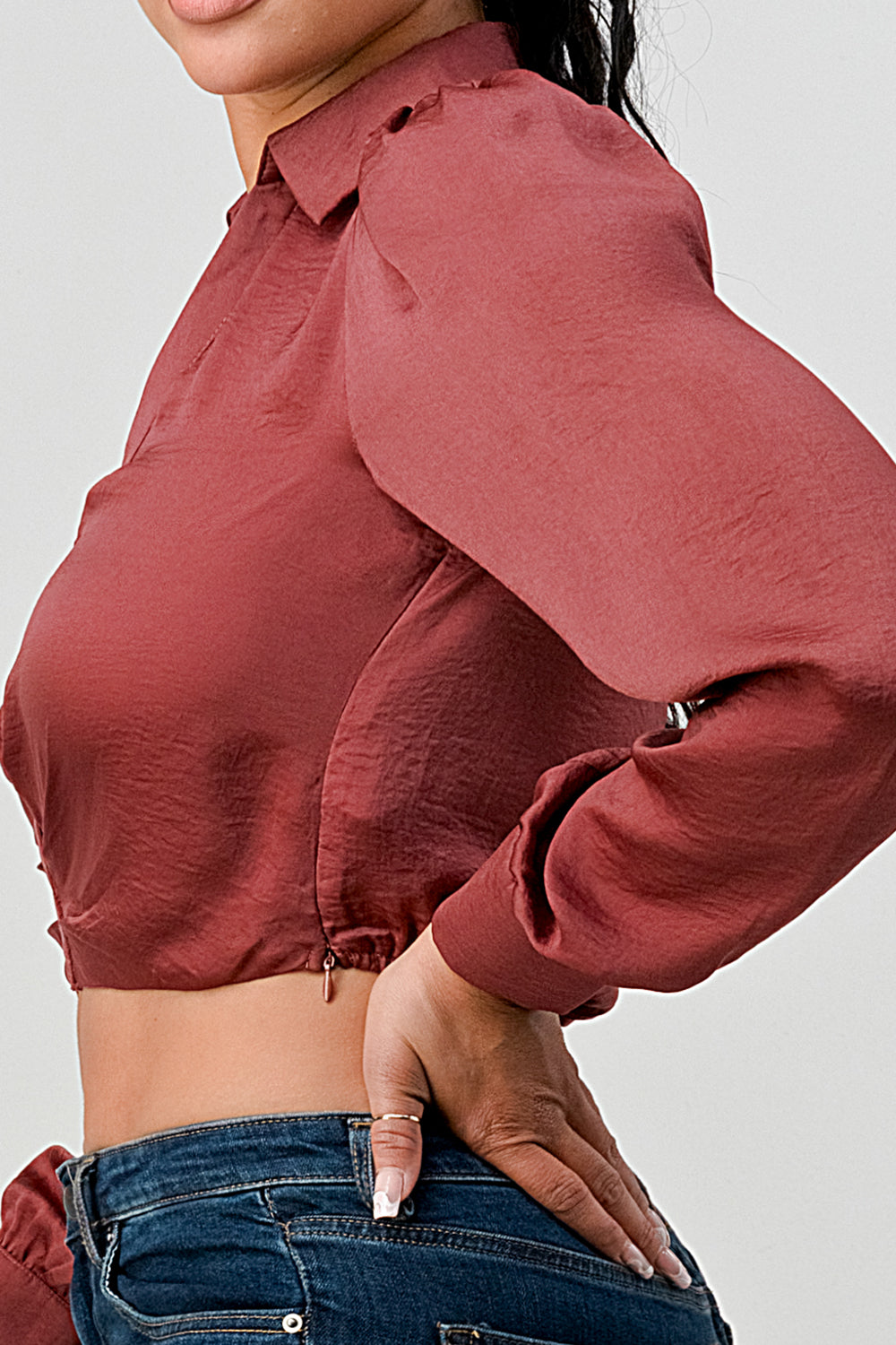 #T4450 Long sleeve pleat detailed blouse