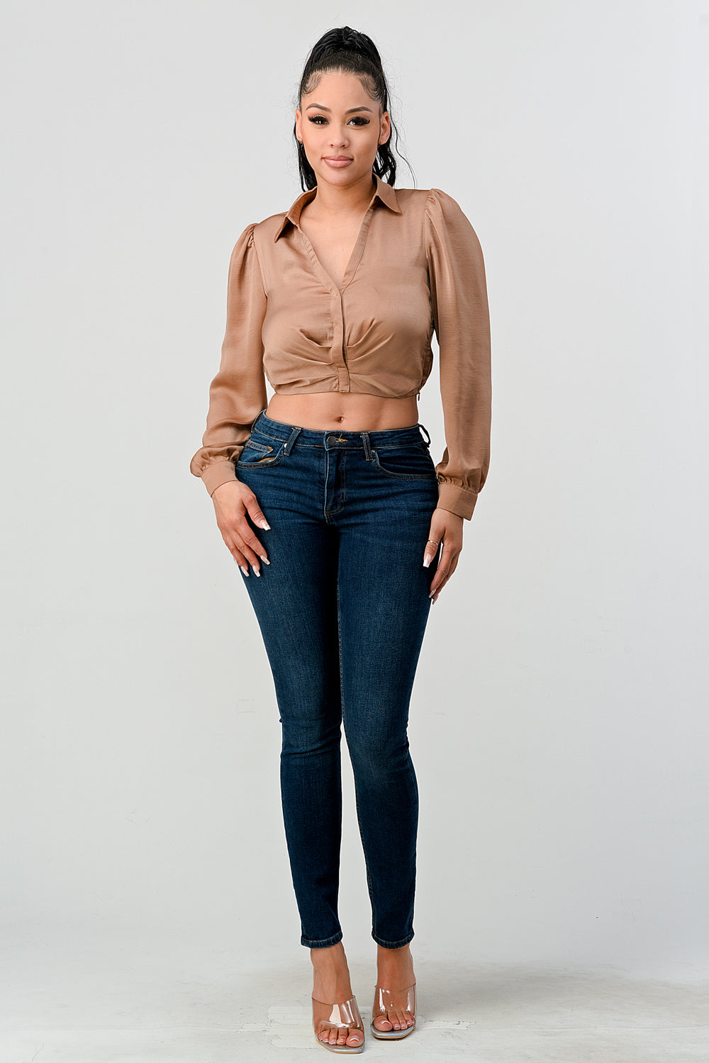 #T4450 Long sleeve pleat detailed blouse