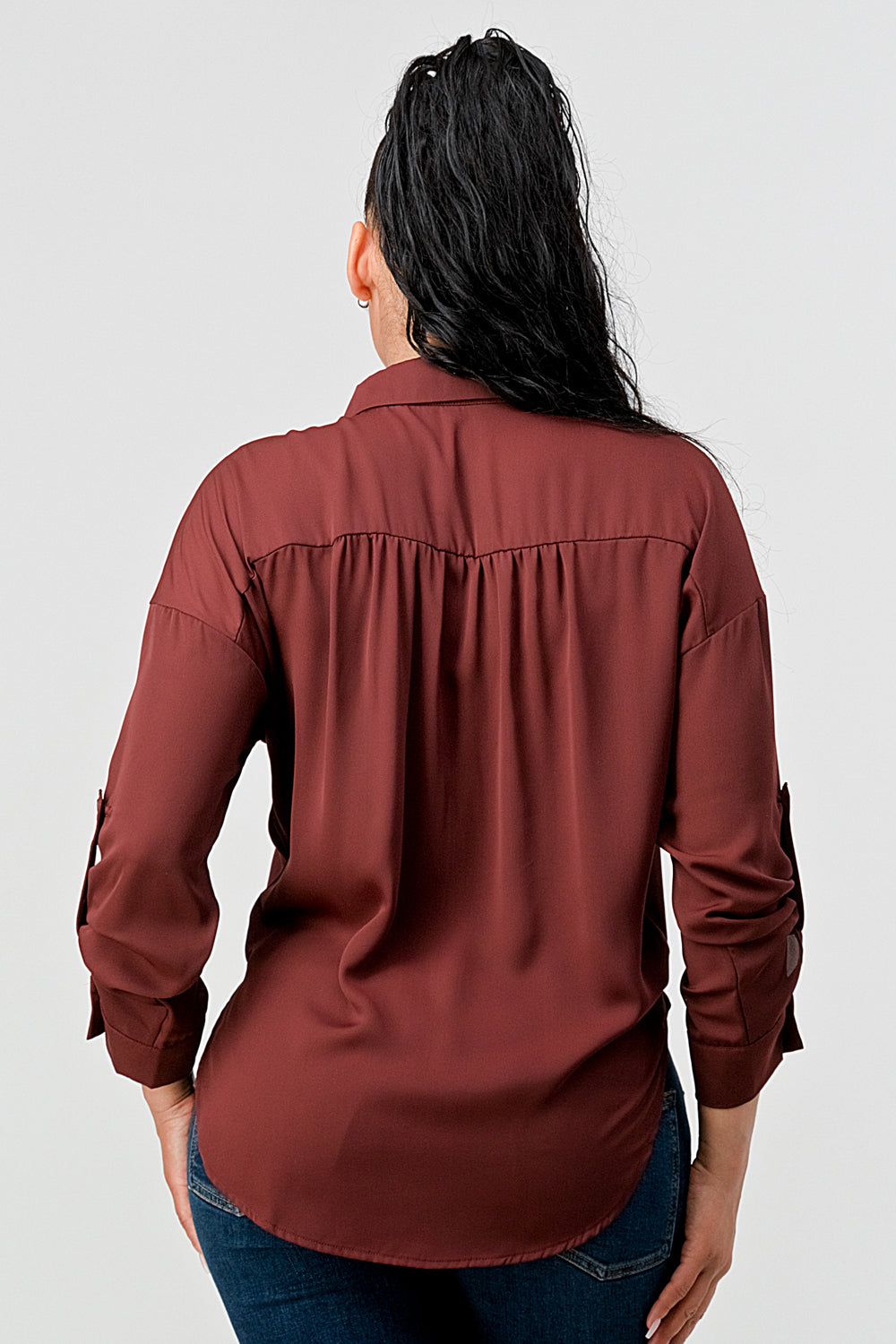#T4518 Collared Sleeve Tab Shirt