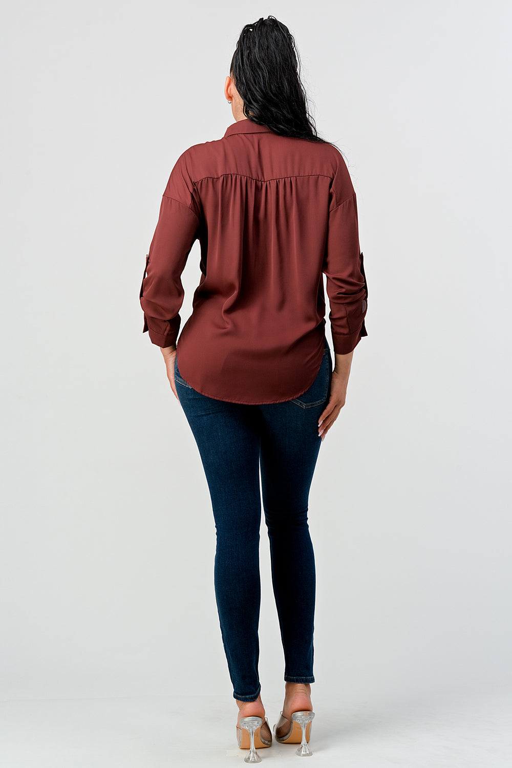 #T4518 Collared Sleeve Tab Shirt