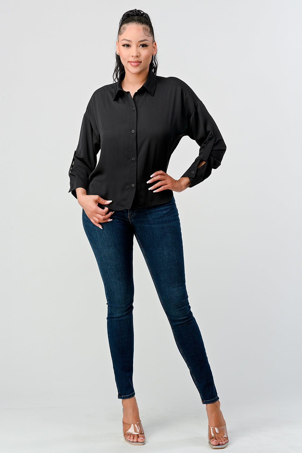 #T4518 Collared Sleeve Tab Shirt