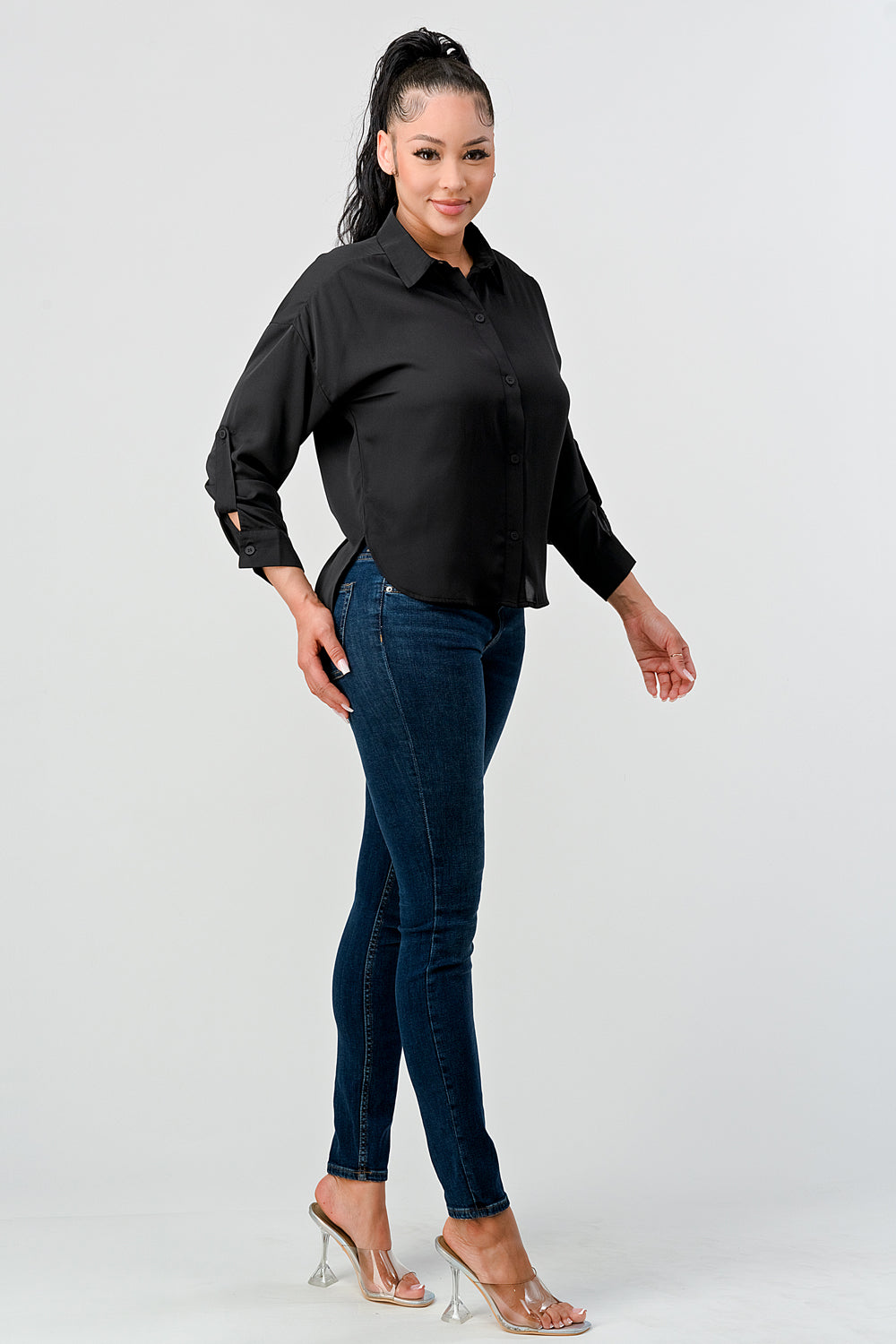 #T4518 Collared Sleeve Tab Shirt