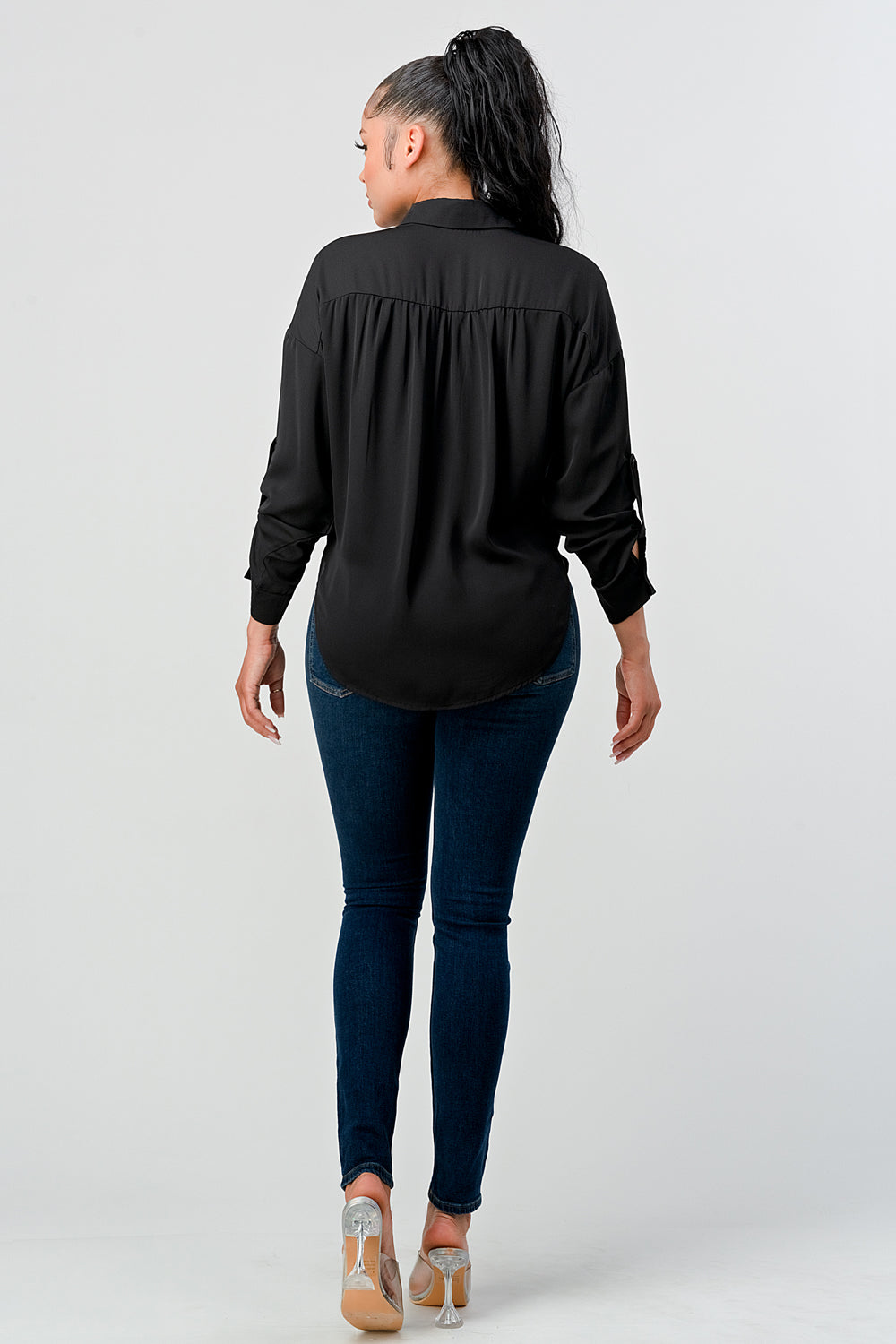 #T4518 Collared Sleeve Tab Shirt