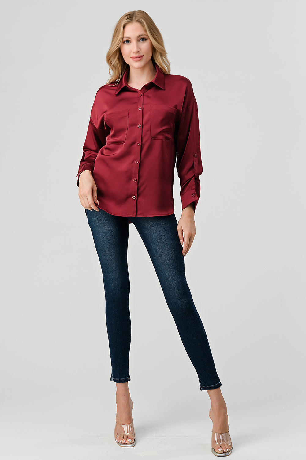#T4524 Satin Shirt with pockets