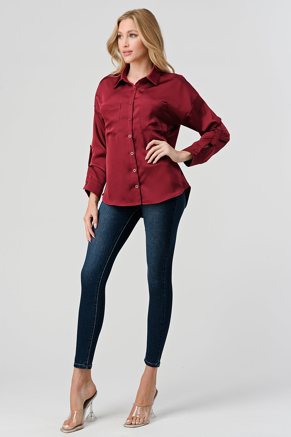 #T4524 Satin Shirt with pockets
