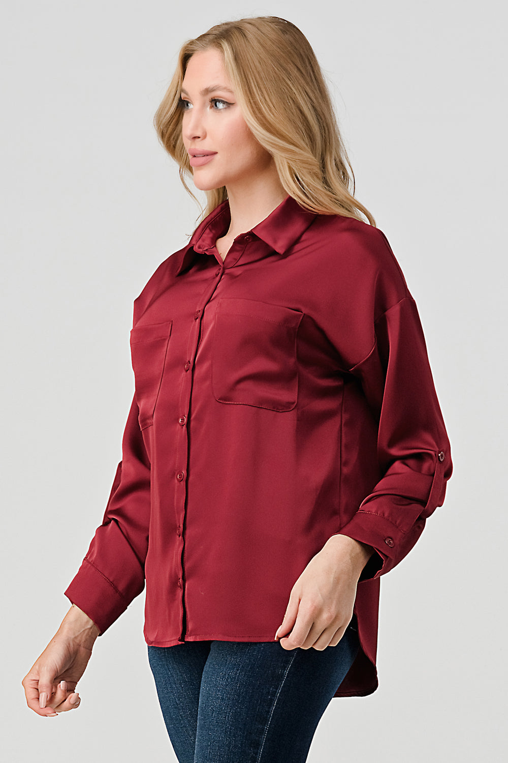 #T4524 Satin Shirt with pockets