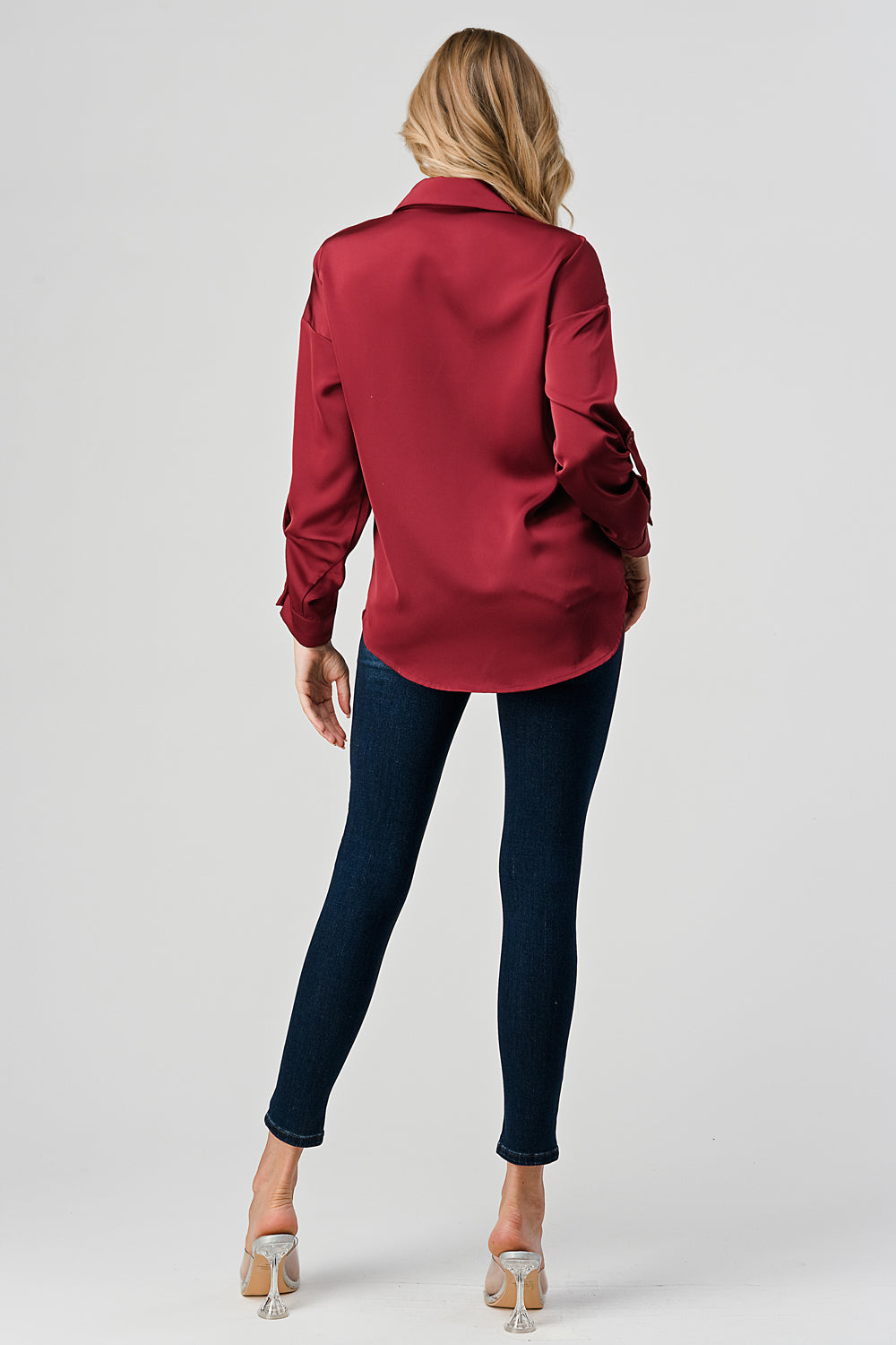 #T4524 Satin Shirt with pockets
