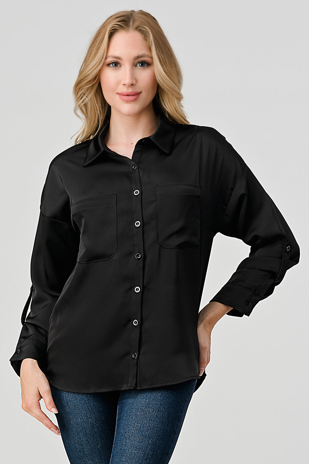 #T4524 Satin Shirt with pockets