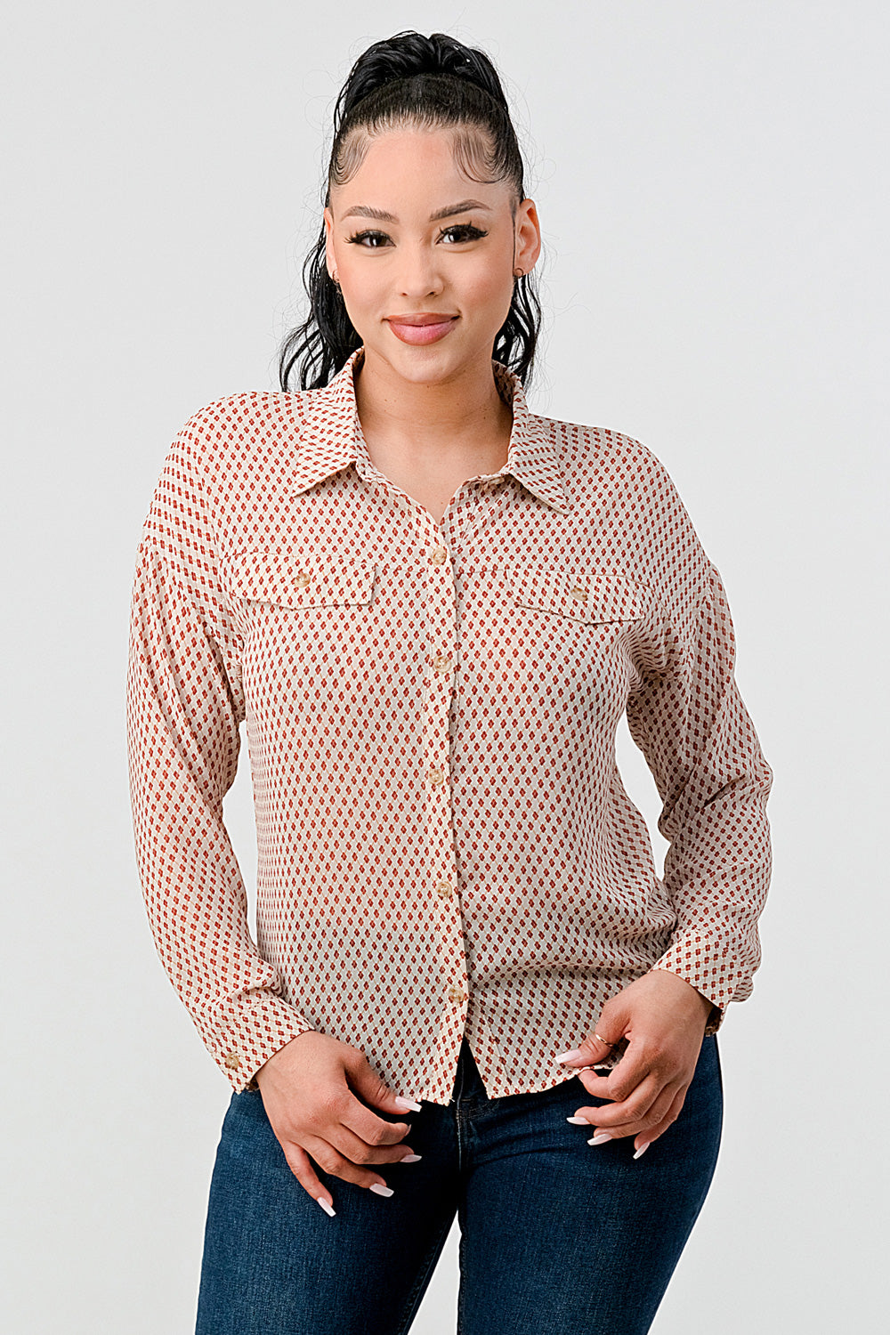 #T4525-1 Printed Buttoned Shirt