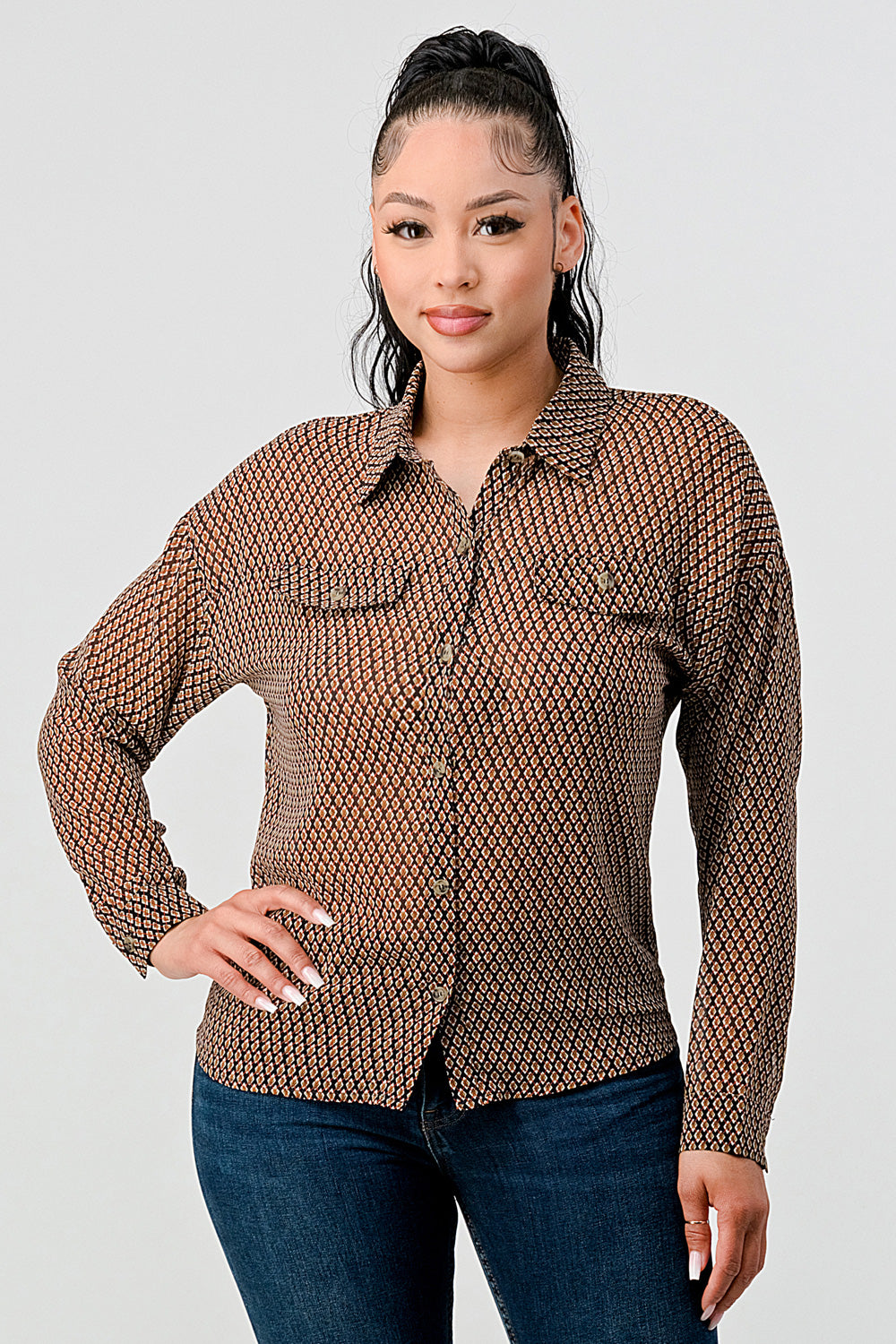#T4525-1 Printed Buttoned Shirt