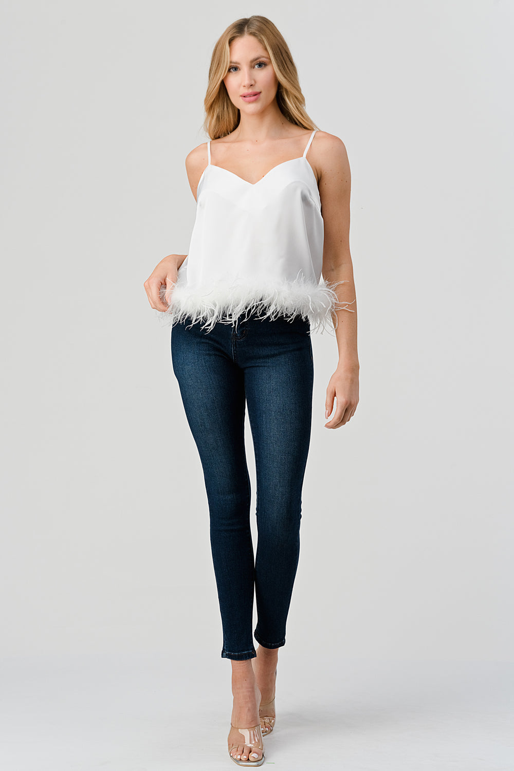 #T4632 Satin Faux Fur Cami Top