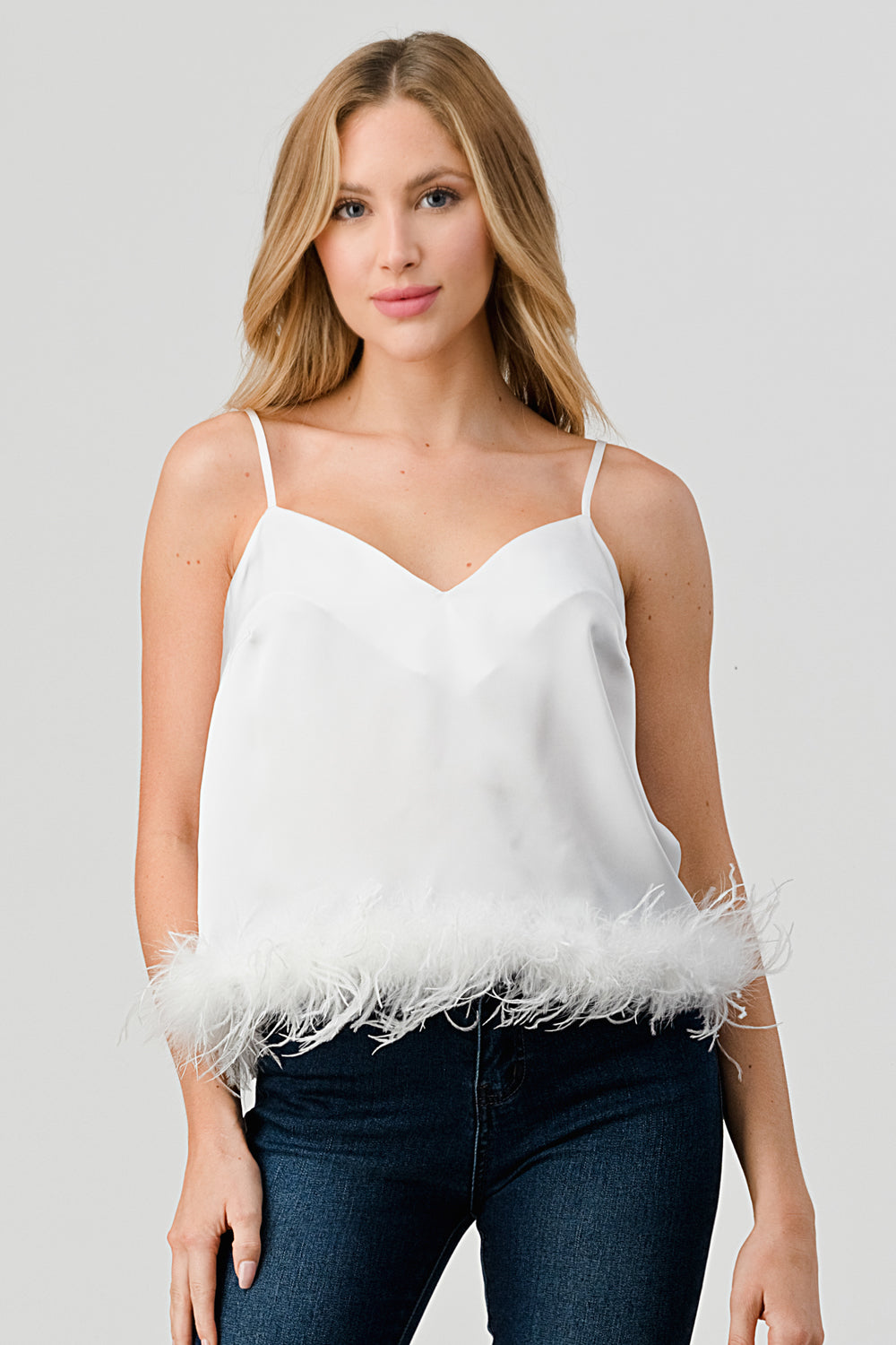 #T4632 Satin Faux Fur Cami Top