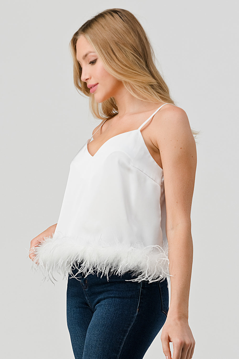 #T4632 Satin Faux Fur Cami Top