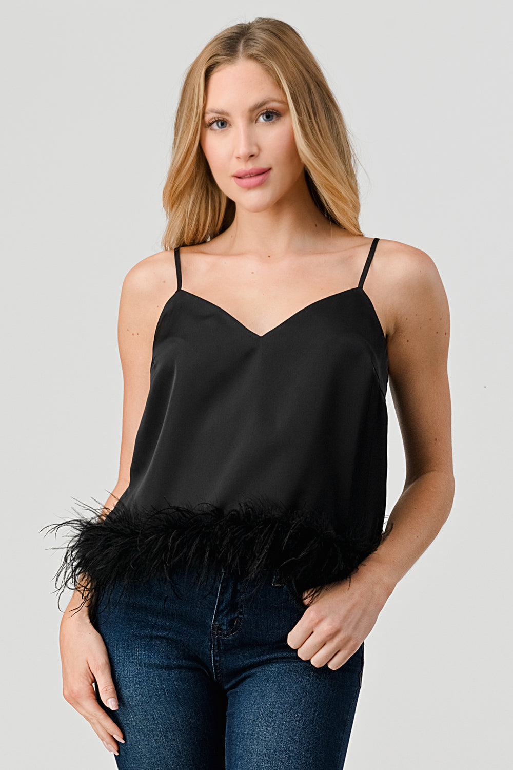 #T4632 Satin Faux Fur Cami Top