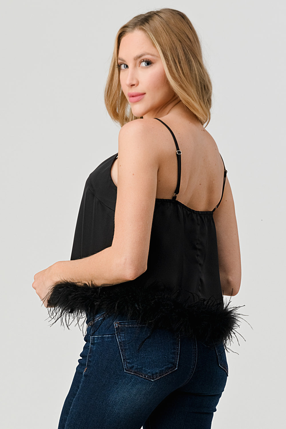 #T4632 Satin Faux Fur Cami Top