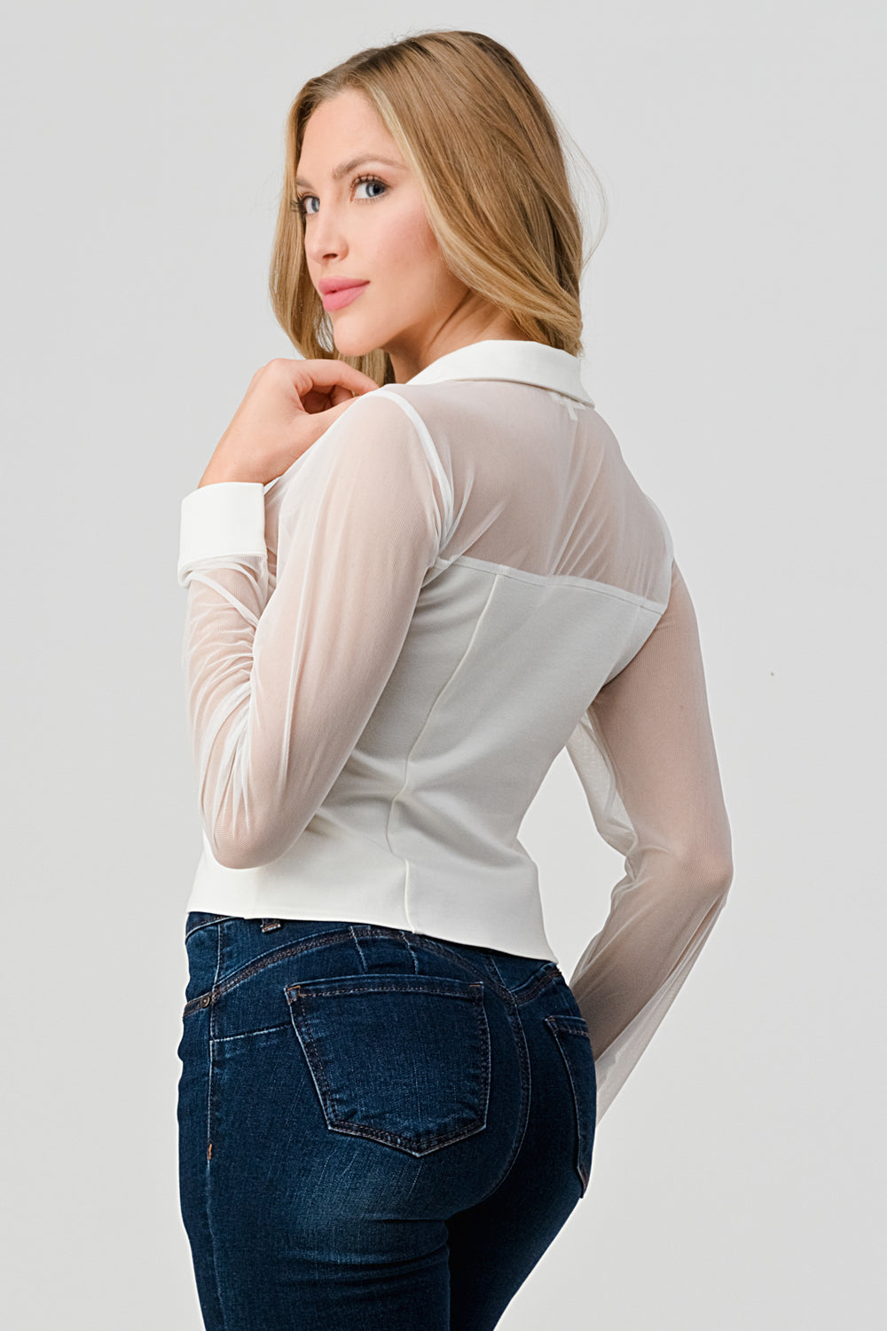 #T4648 Mesh Contrast Fitted Shirt