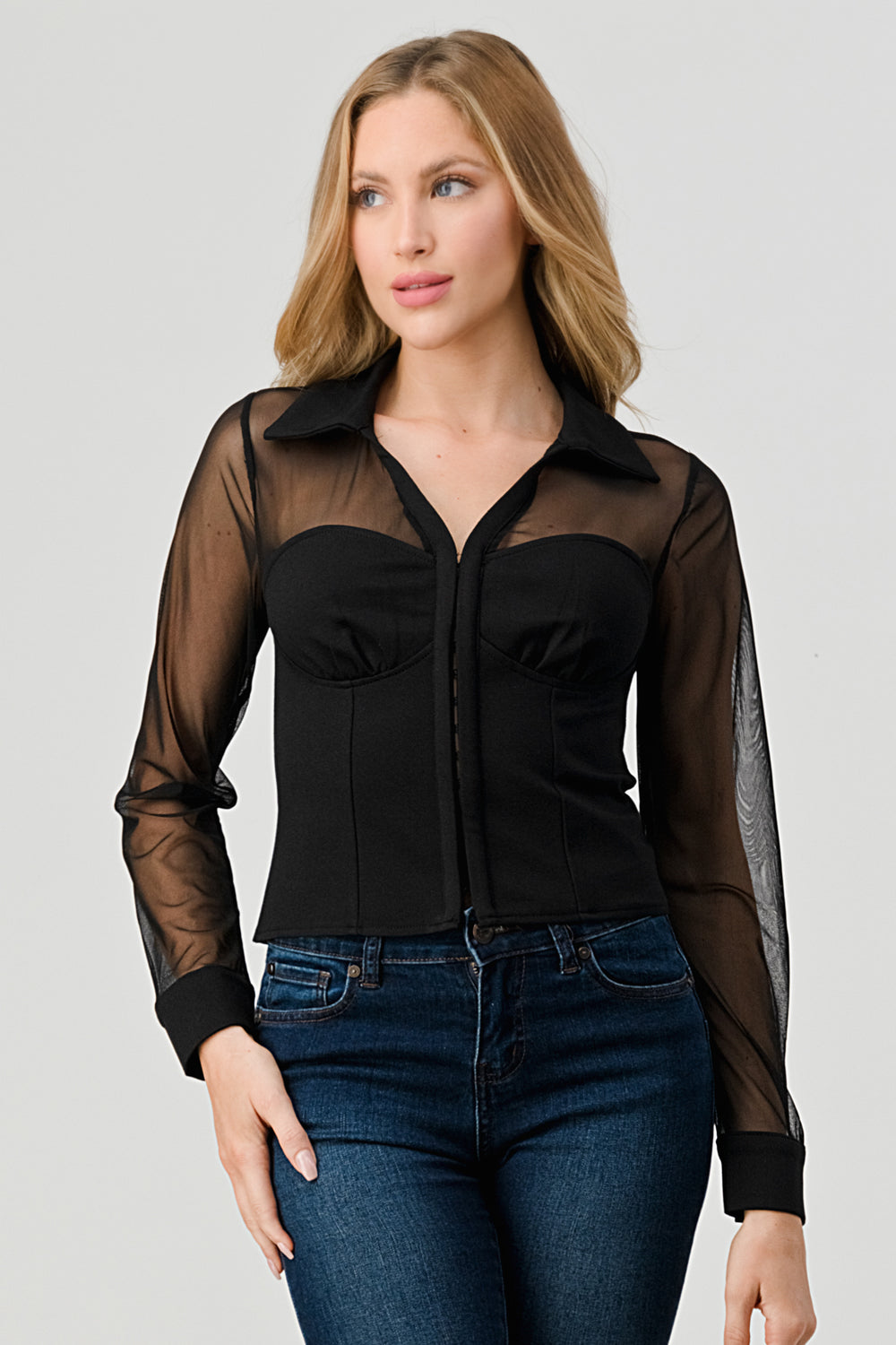 #T4648 Mesh Contrast Fitted Shirt