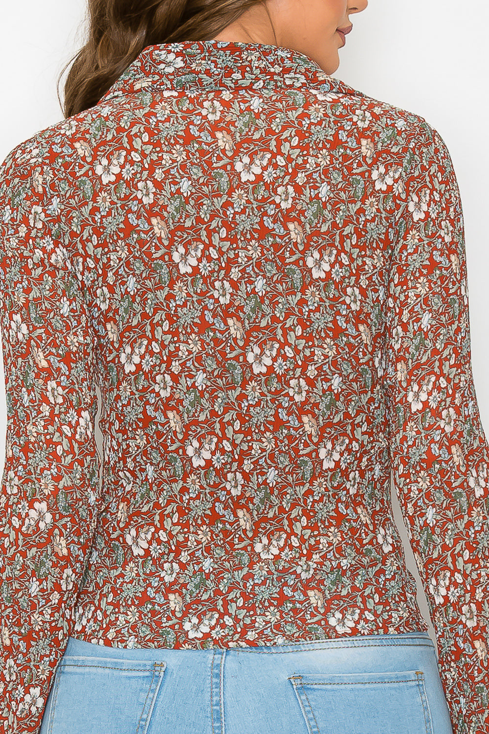 #T4508 Lace up Pleated Printed Blouse
