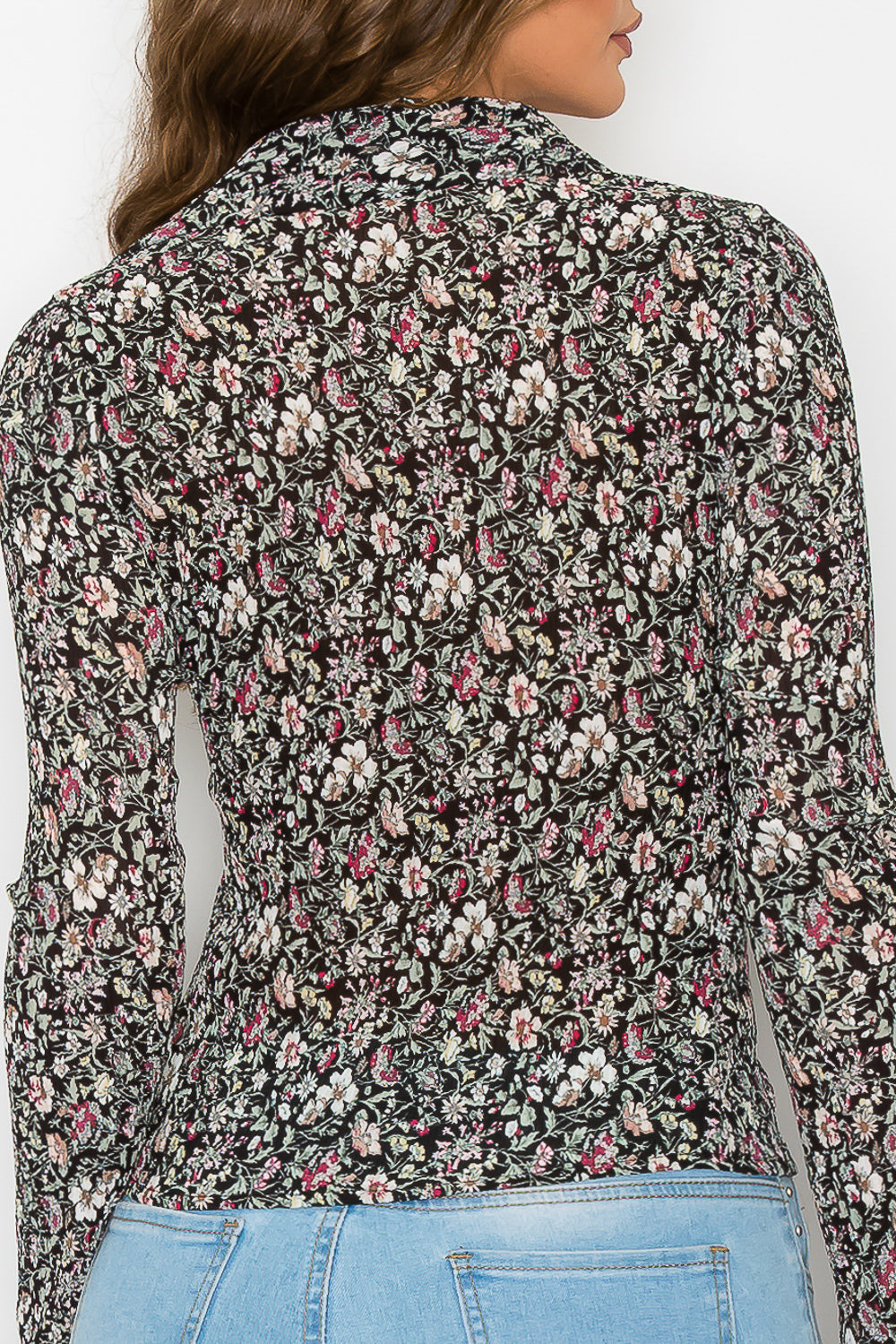 #T4508 Lace up Pleated Printed Blouse