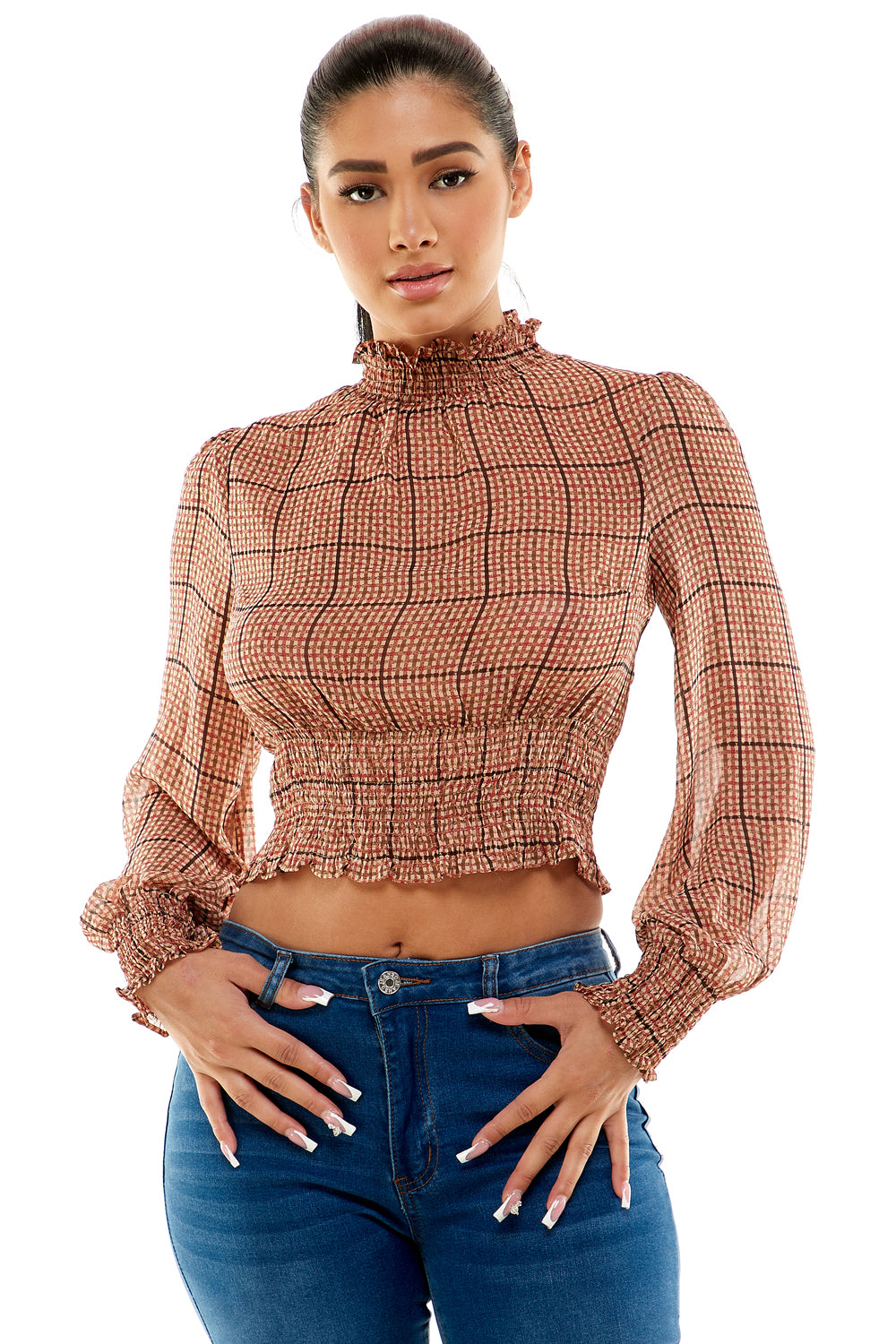 #T4477 Long Sleeve Mock Neck Blouse