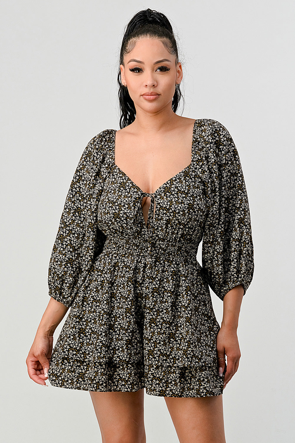 #P2115-2 Open Neck Ruffle Mini Dress W/3" Sleeve