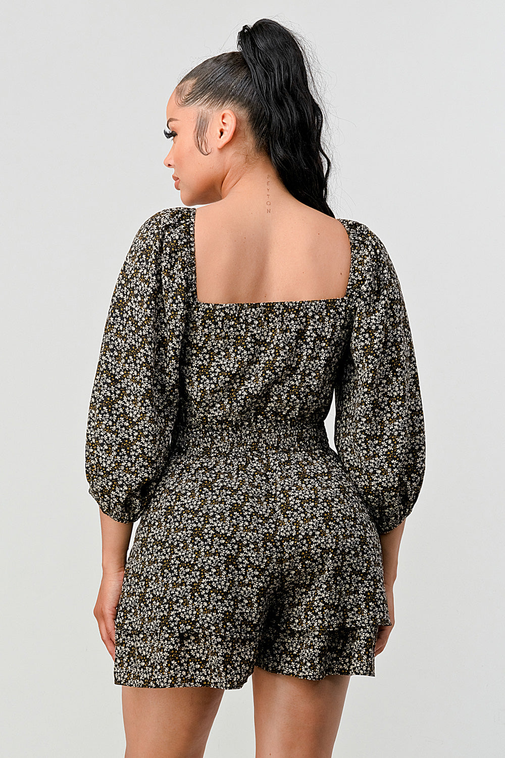 #P2115-2 Open Neck Ruffle Mini Dress W/3" Sleeve