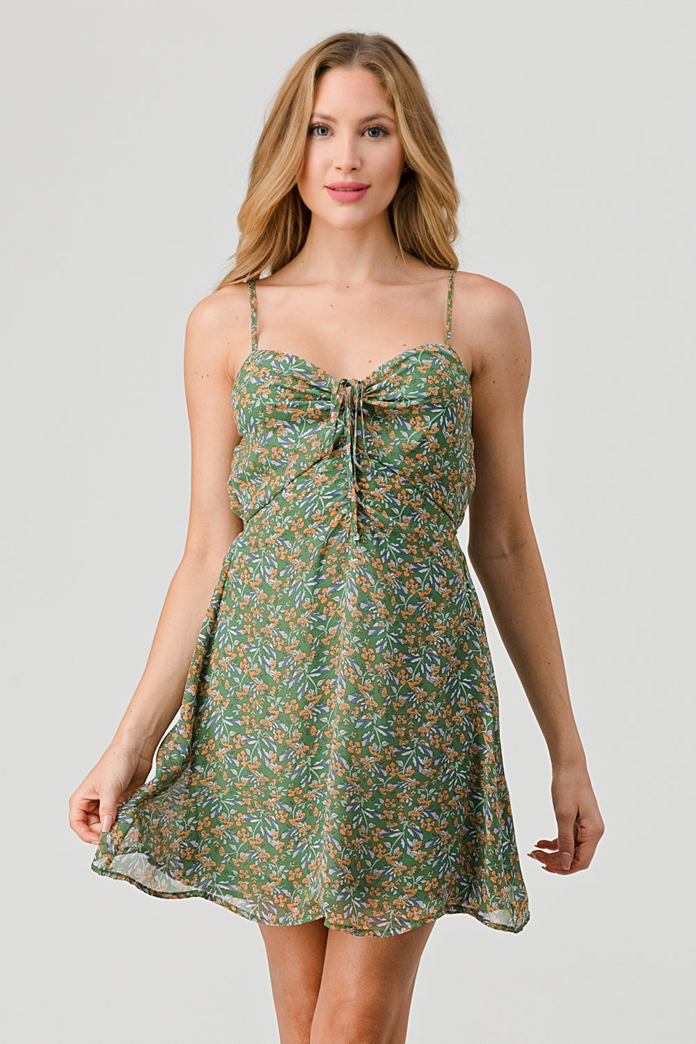 #D5698 Floral Spaghetti Strap Mini Dress