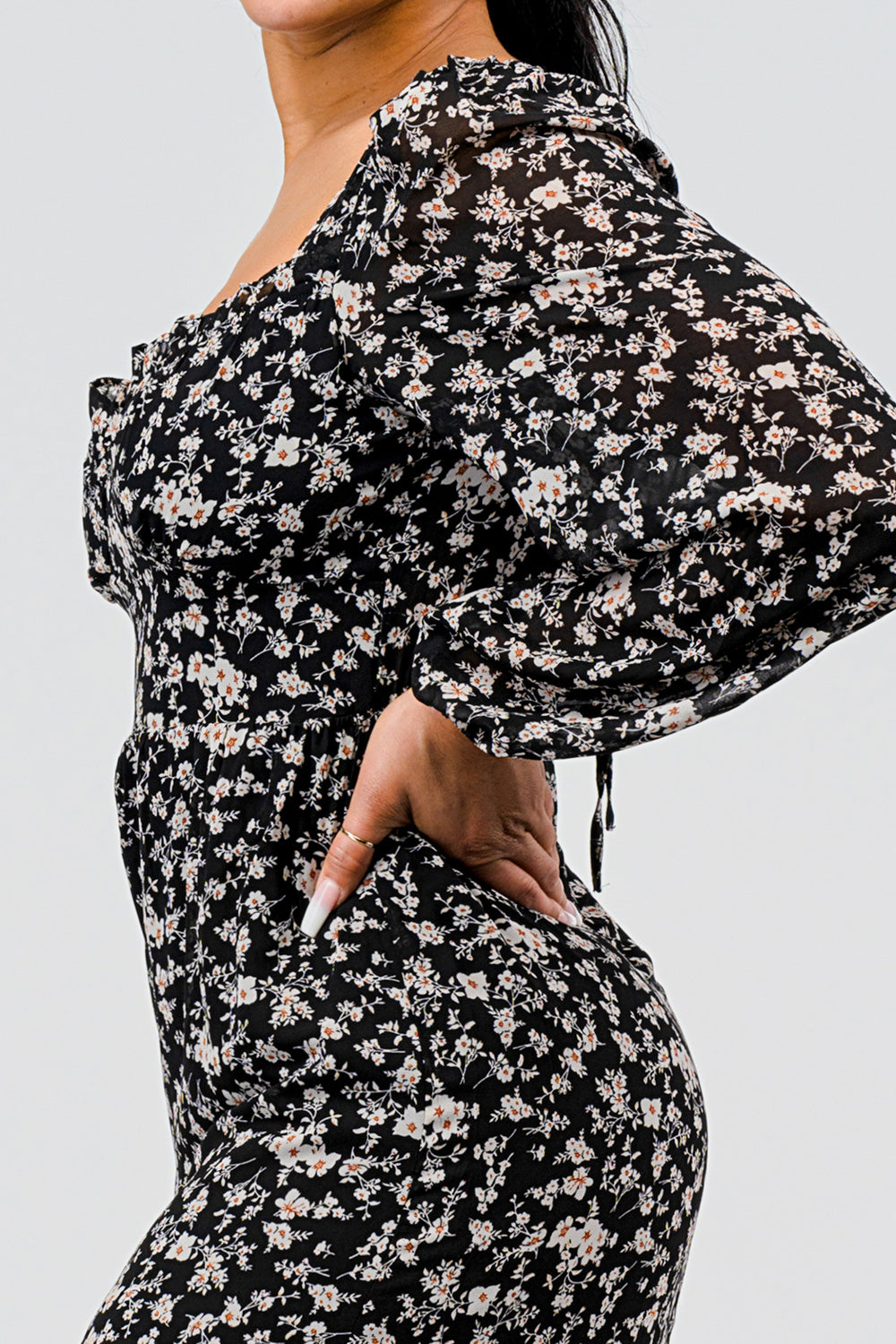 #D6050 Printed long sleeve maxi Dress