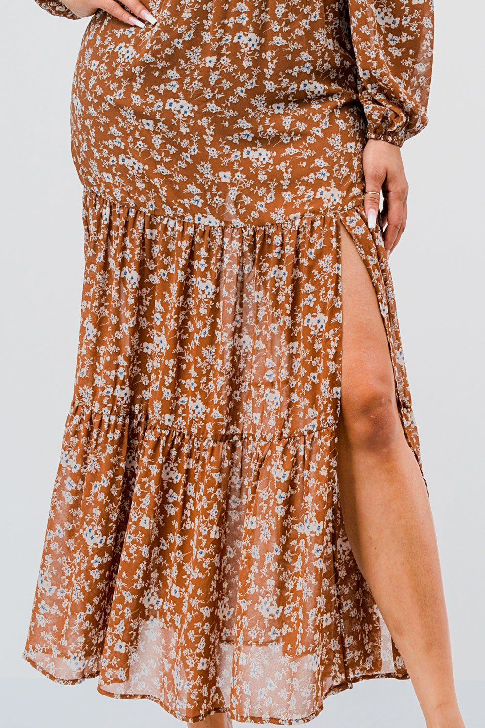 #D6050 Printed long sleeve maxi Dress