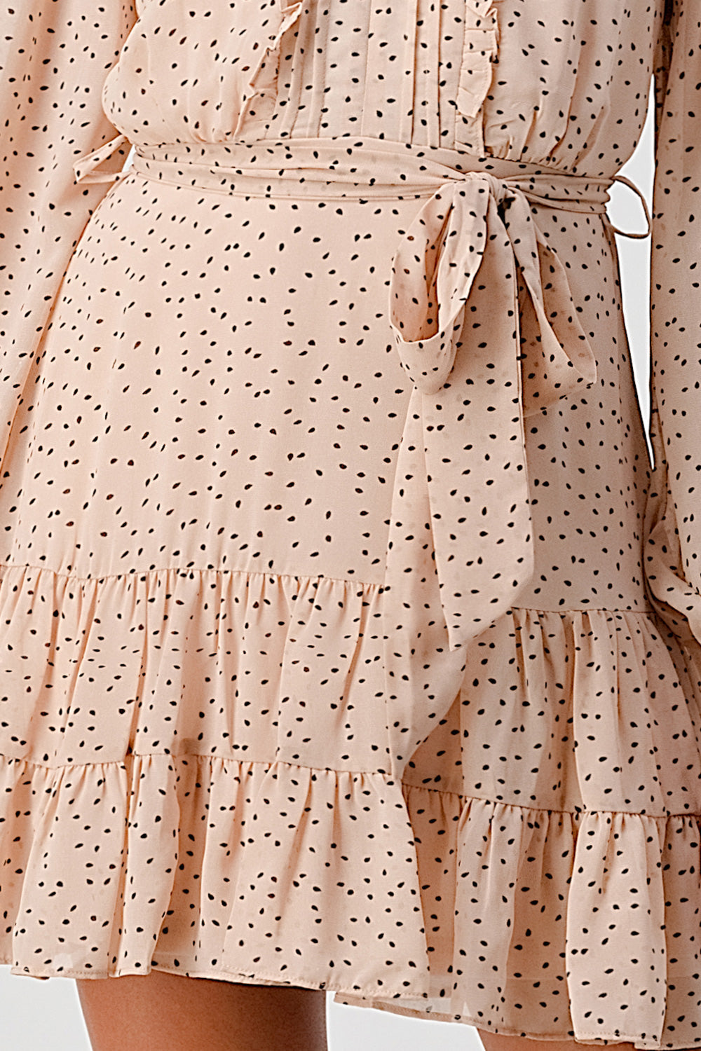 #D6064 Pintucked Ruffle Detailed Dot Dress