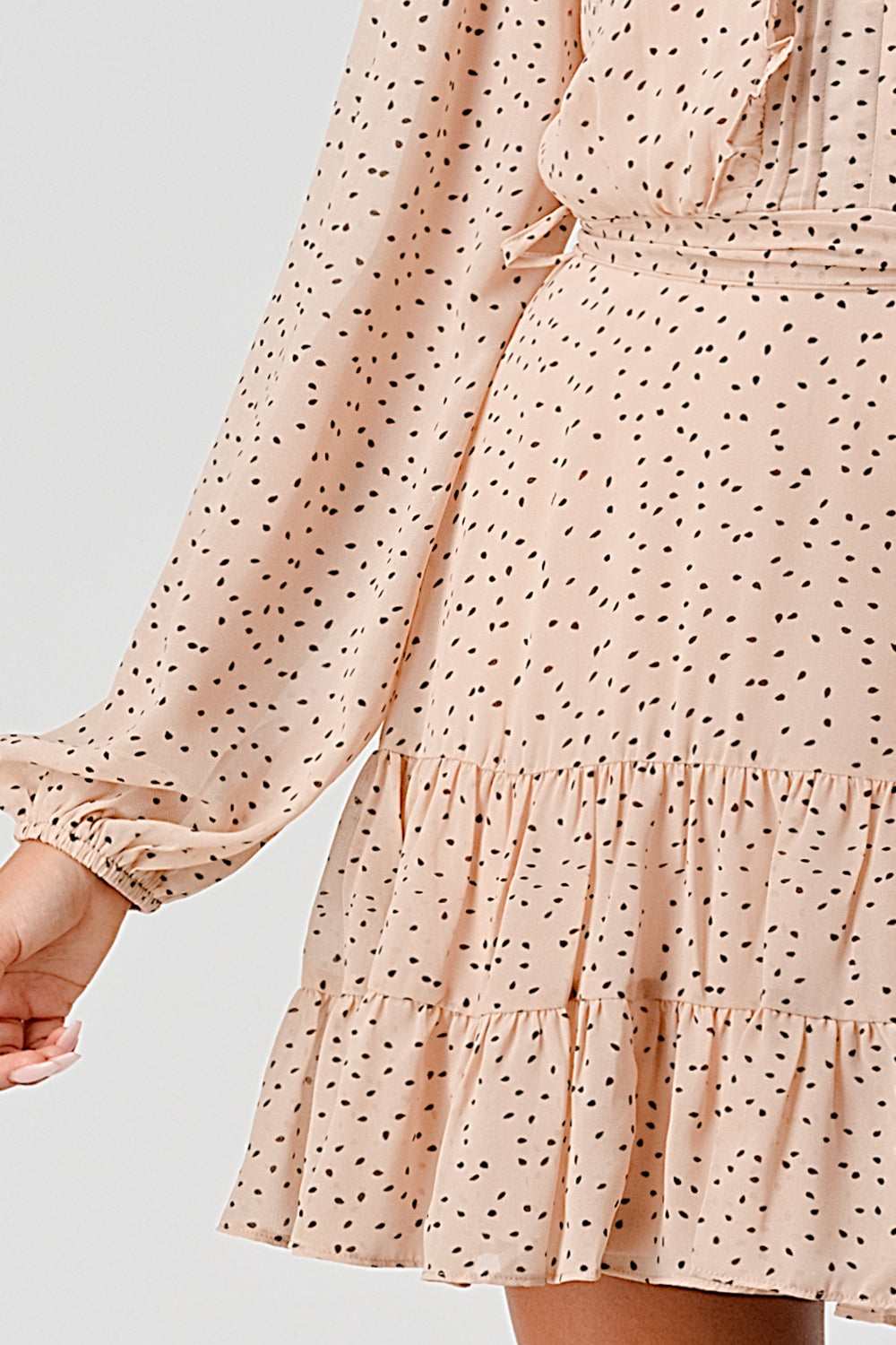 #D6064 Pintucked Ruffle Detailed Dot Dress