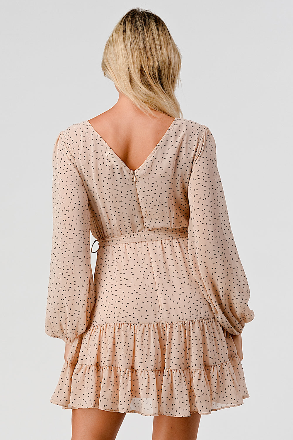 #D6064 Pintucked Ruffle Detailed Dot Dress