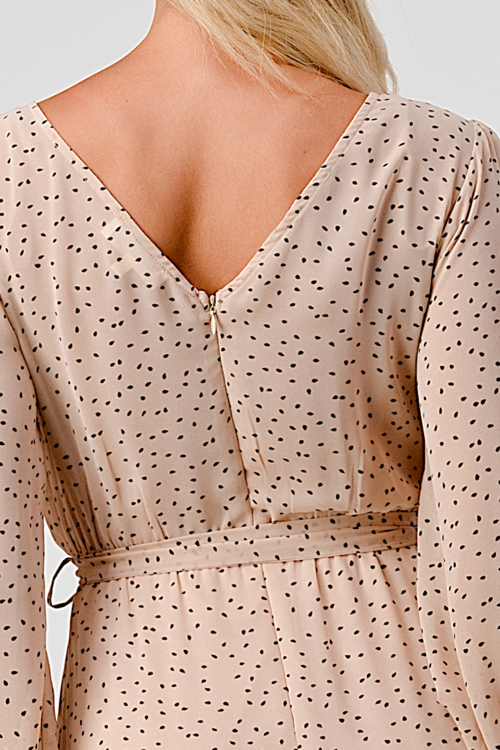 #D6064 Pintucked Ruffle Detailed Dot Dress