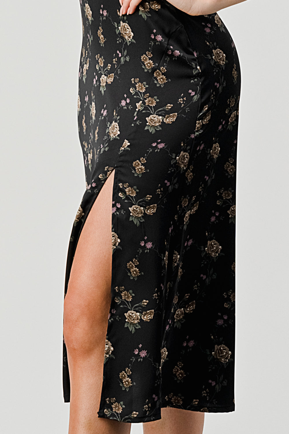#D6257-1 Printed Satin Slip Cami Midi Dress