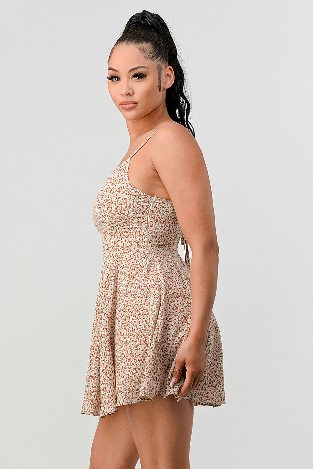 #D8000-4 Back Lace Up Mini Dress