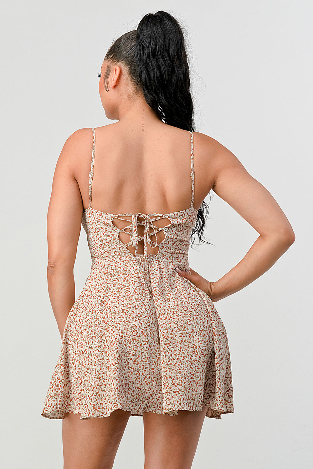 #D8000-4 Back Lace Up Mini Dress