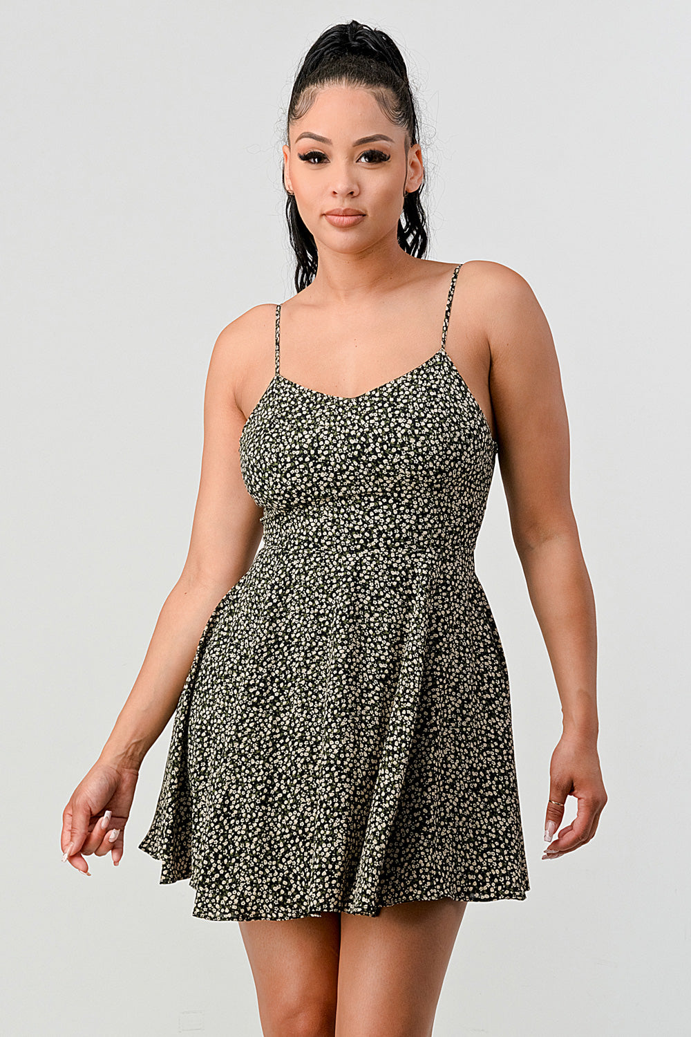 #D8000-4 Back Lace Up Mini Dress