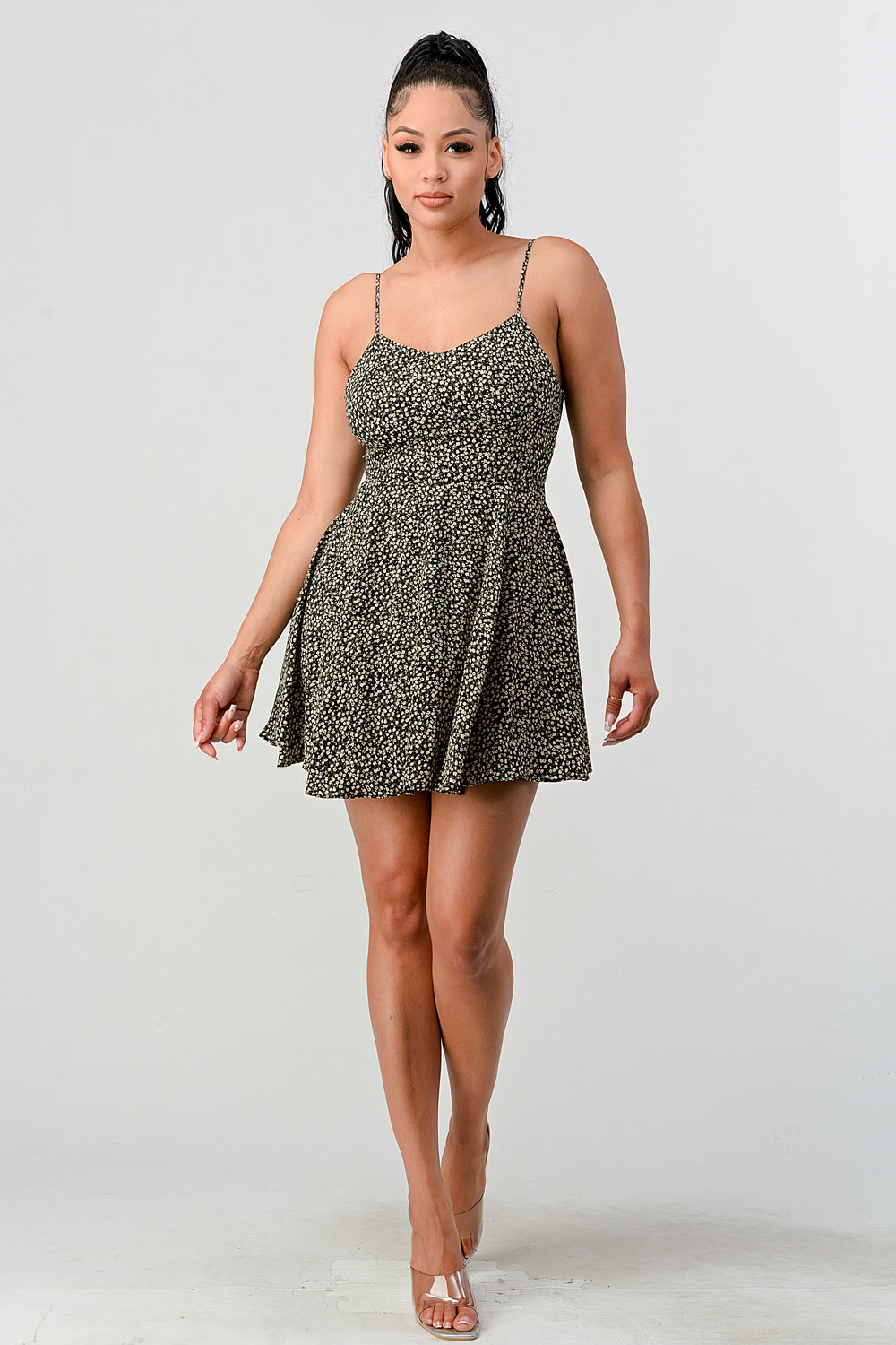 #D8000-4 Back Lace Up Mini Dress