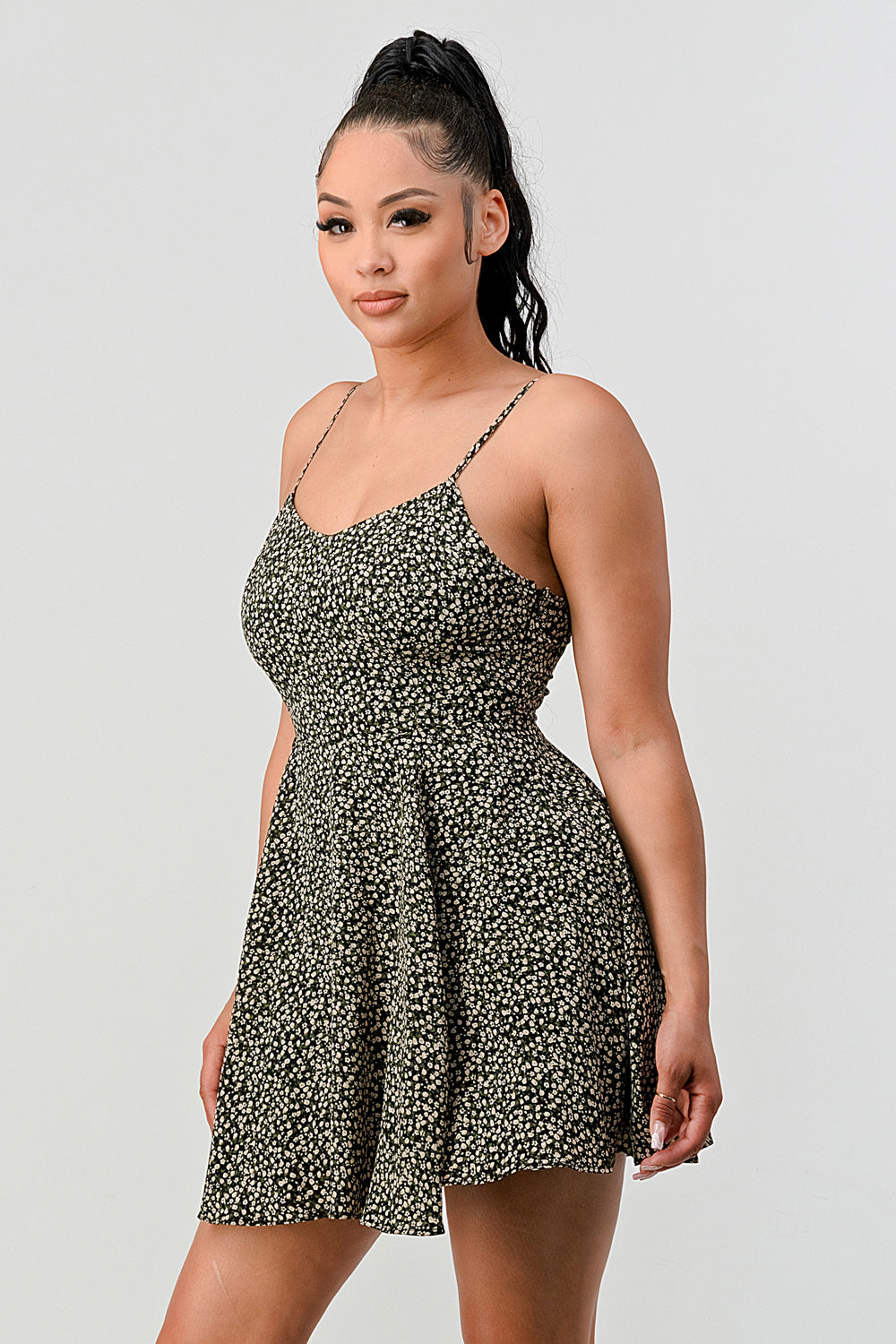 #D8000-4 Back Lace Up Mini Dress