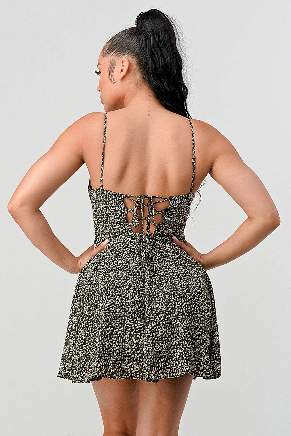 #D8000-4 Back Lace Up Mini Dress