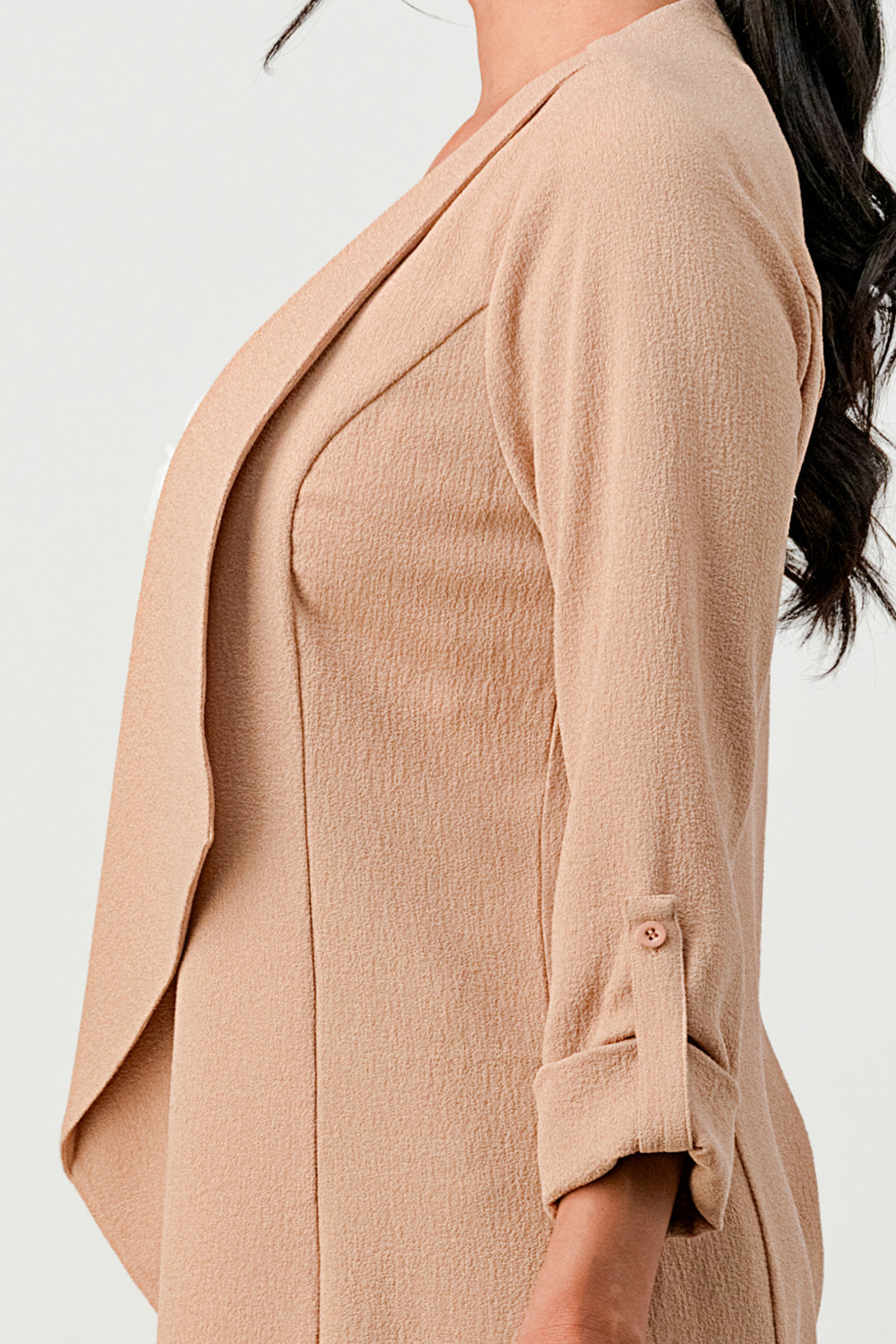 #J1258 Casual Solid Color Long Cardigan with Sleeve Tab