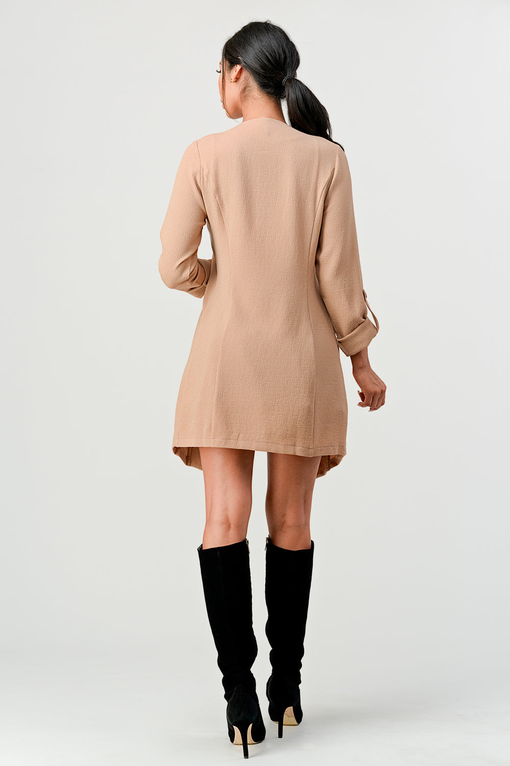 #J1258 Casual Solid Color Long Cardigan with Sleeve Tab