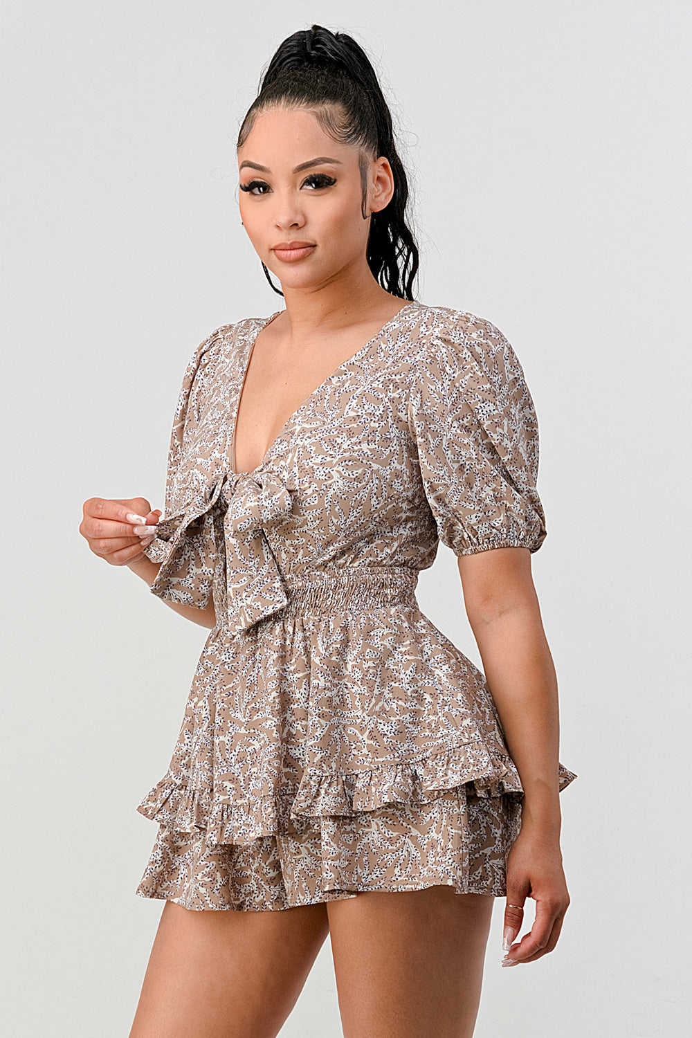 #P1850-2 Smocked Waist Double Layer Romper