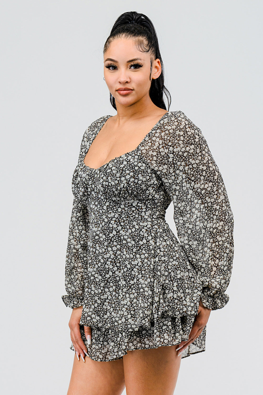 #P2307 Self Tie Chiffon Romper