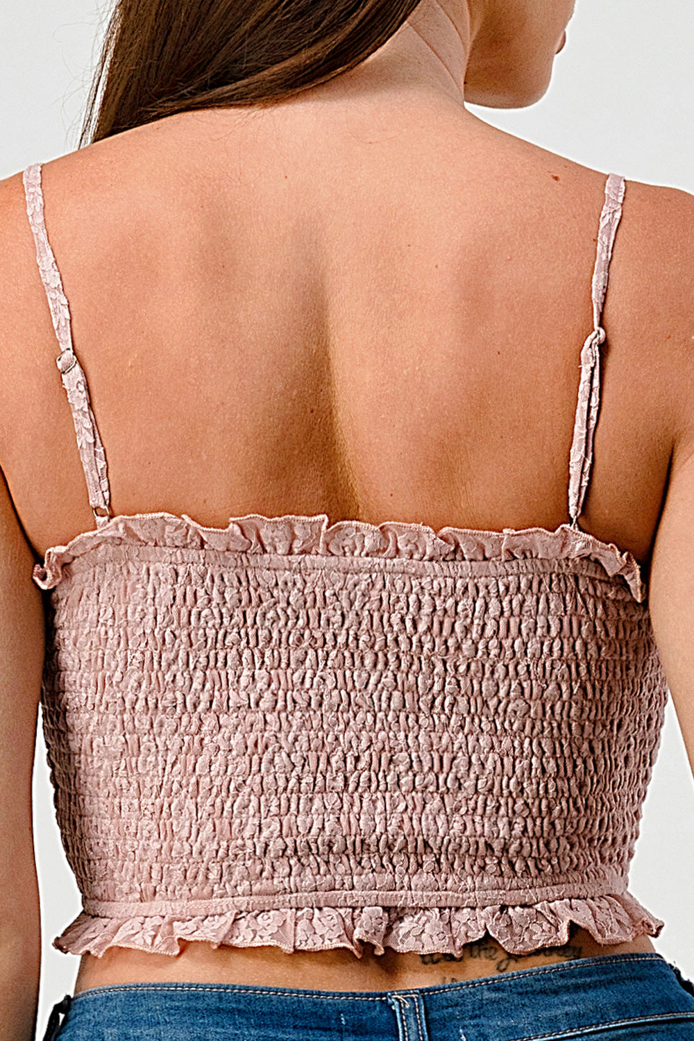 #T4398 Sweetheart Ruffle Spaghetti Strap Crop Top