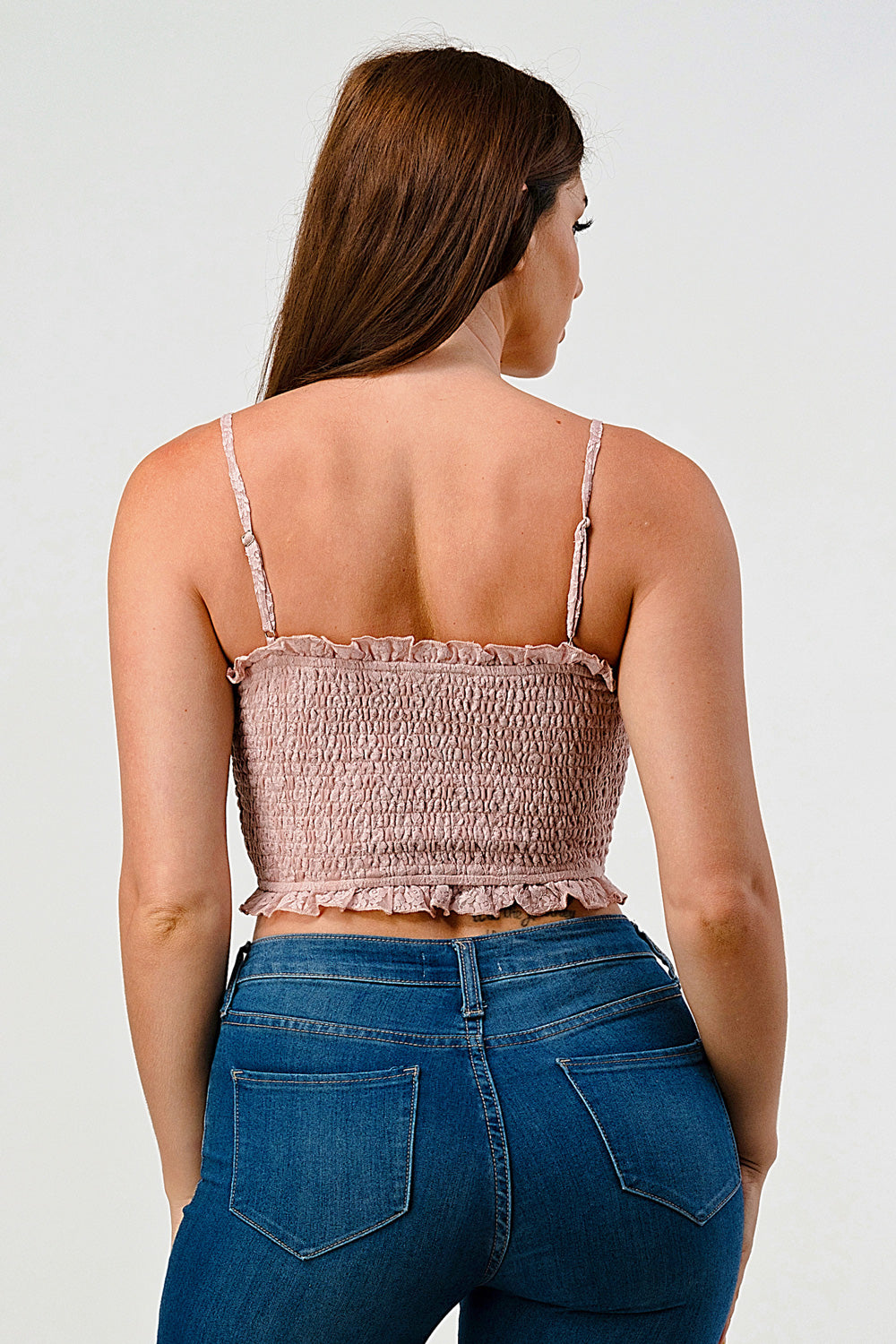 #T4398 Sweetheart Ruffle Spaghetti Strap Crop Top